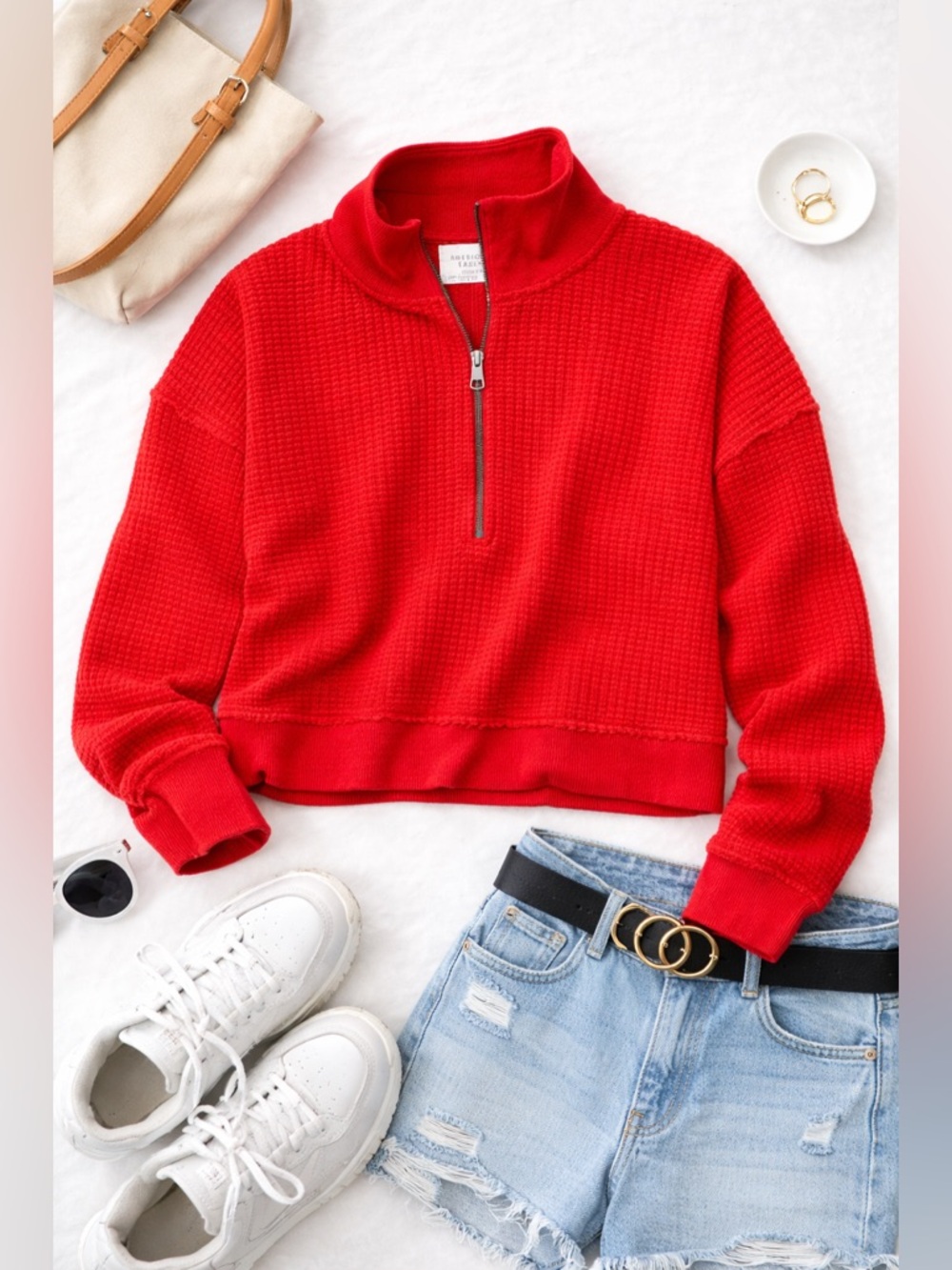 American Eagle Half Zip Waffle Fleece Pullover